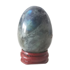 Moonstone Egg Crystal — 1.96" Meditation & Chakra Healing Stone with Wooden Stand