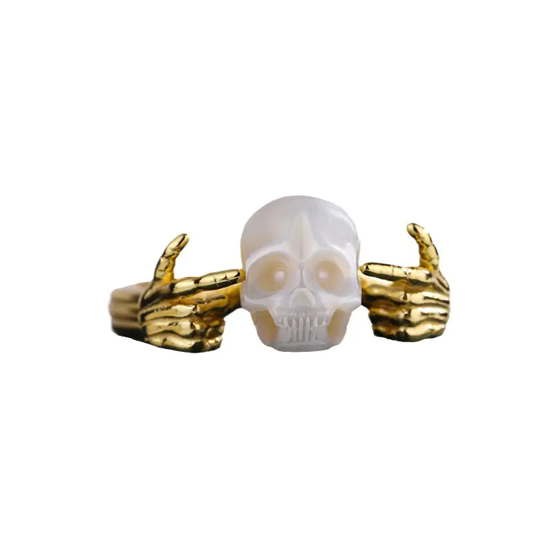 Gothic Pearl Skull Ring - Statement Jewelry for Women