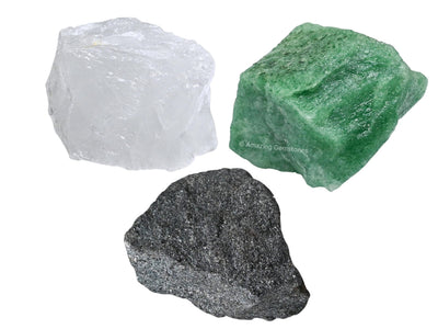 Aries Zodiac Healing Crystal Set — 3 Raw Stones with Info Card & Velvet Pouch