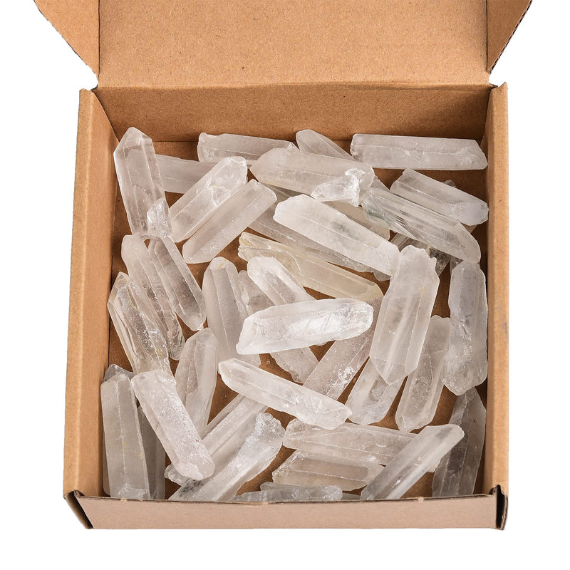 AMOYSTONE Clear Quartz Crystal Points — 1lb Bulk Raw Rough Stones in Box