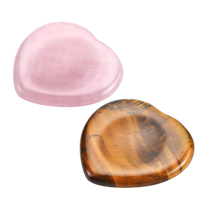 Jovivi Rose Quartz & Tiger Eye Worry Stones — 2-Pack Healing Crystal Thumb Stones