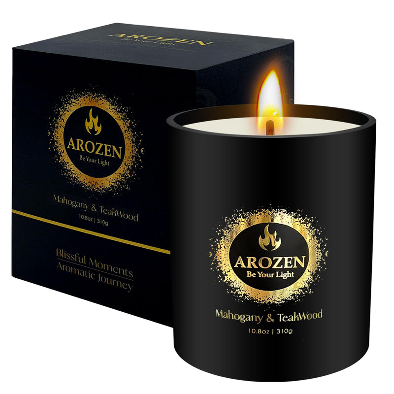 Mahogany Teakwood Scented Candle — 70H Soy Wax Candle Gift for Men 10.8oz