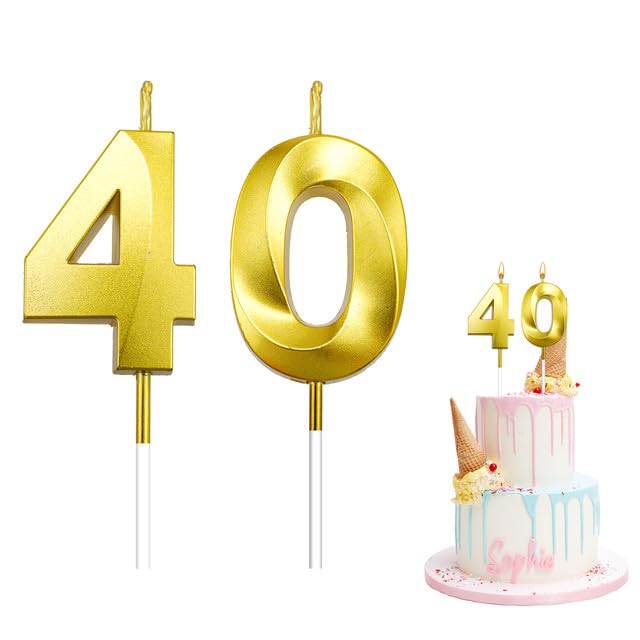 Number 40 Gold Birthday Candle — Large Numeral Cake Topper for 40th Celebrations