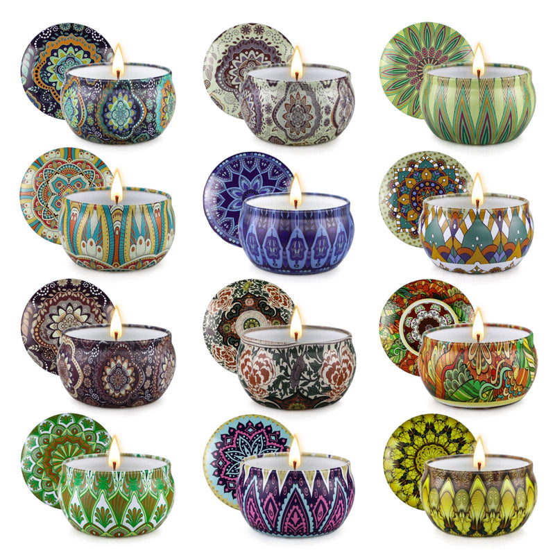 Scented Candles Gift Set 12-Pack — Soy Wax Stress Relief Candles for Women