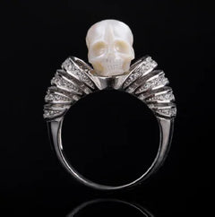 Gothic Pearl Skull Ring - Statement Jewelry for Women