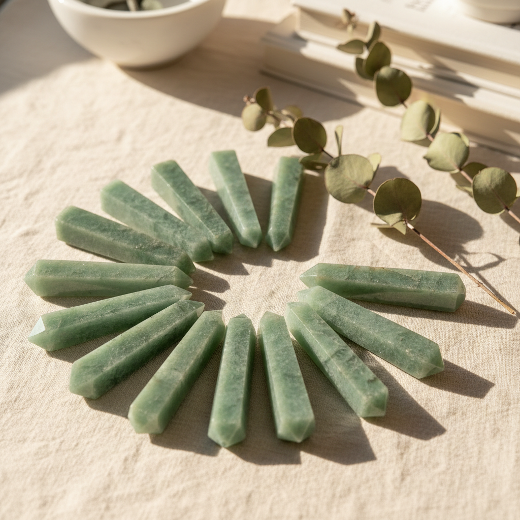 Green Aventurine Wands Bright Flat Lay