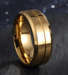 18K Gold Plated Ring | 8mm Grooved Titanium Steel Band