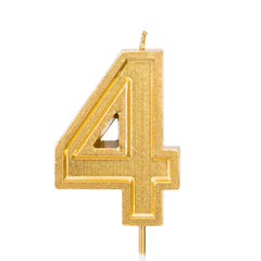 LUTER 2.76 Inches Large Birthday Candles Gold Glitter Birthday Cake Candles Number Candles Cake Topper Decoration for Wedding Party Kids Adults (4)