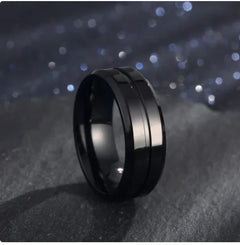 18K Gold Plated Ring | 8mm Grooved Titanium Steel Band