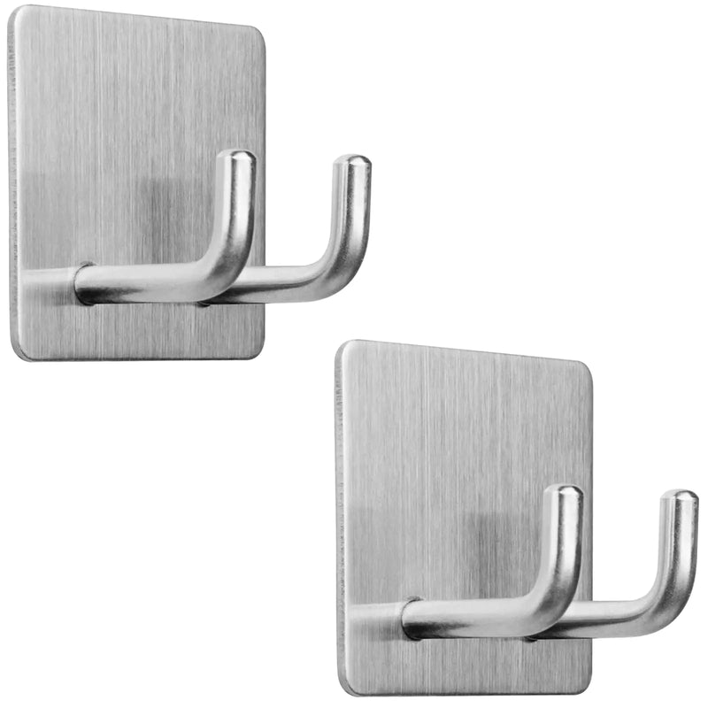 Yikla Adhesive Hooks for Bathroom | Stainless Steel 2-Pack