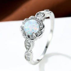 Platinum Opal Flower Ring | White Opal Jewelry