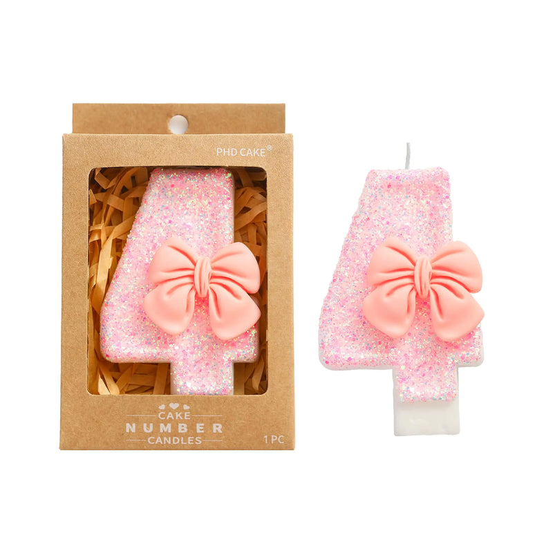 PHD CAKE 2.76 Inch Number 4 Pink Bowknot Birthday Candles Cute Themed Number Candles Party Celebration