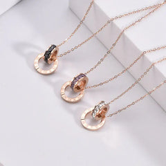 Roman Numeral Ring Diamond Titanium Steel Necklace - Women's Fashion Jewelry