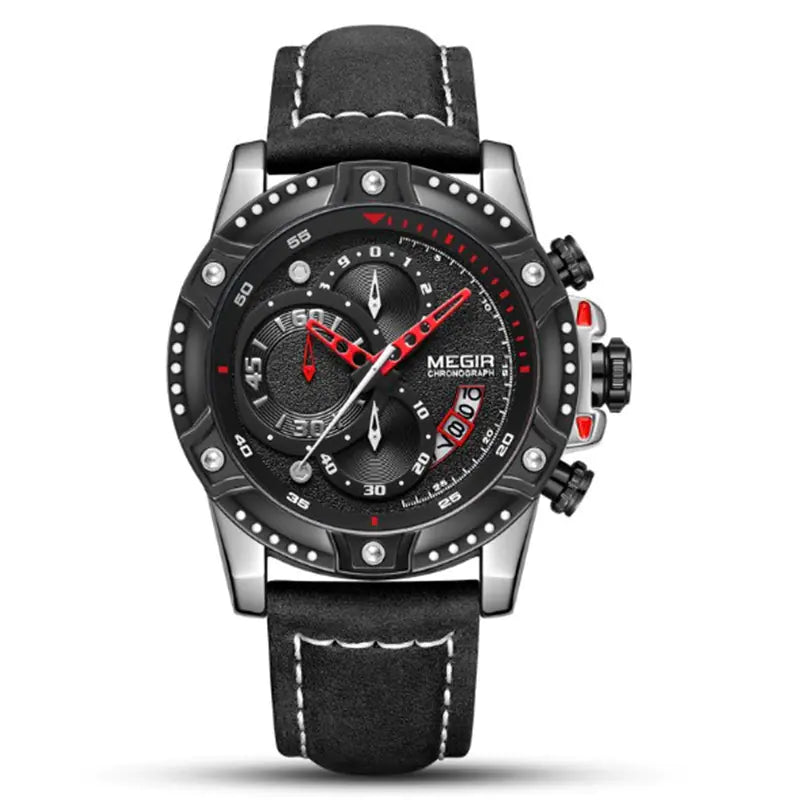 Chronograph Sports Watch | Leather Quartz Waterproof Watch